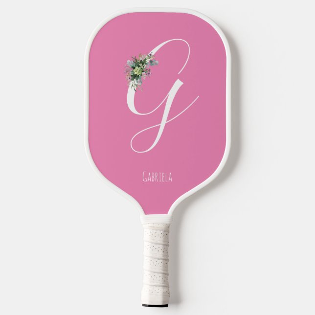 Raquette De Pickleball Fleur d'aquarelle rose monochrome (Verso)