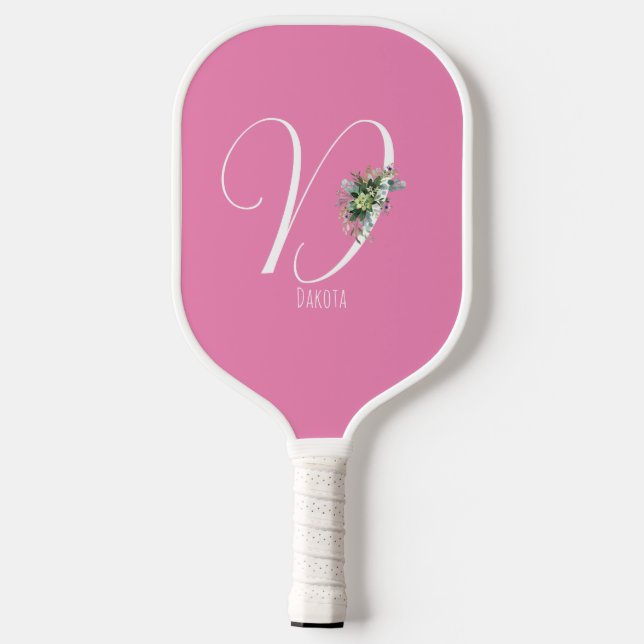 Raquette De Pickleball Fleur d'aquarelle rose monochrome (Verso)