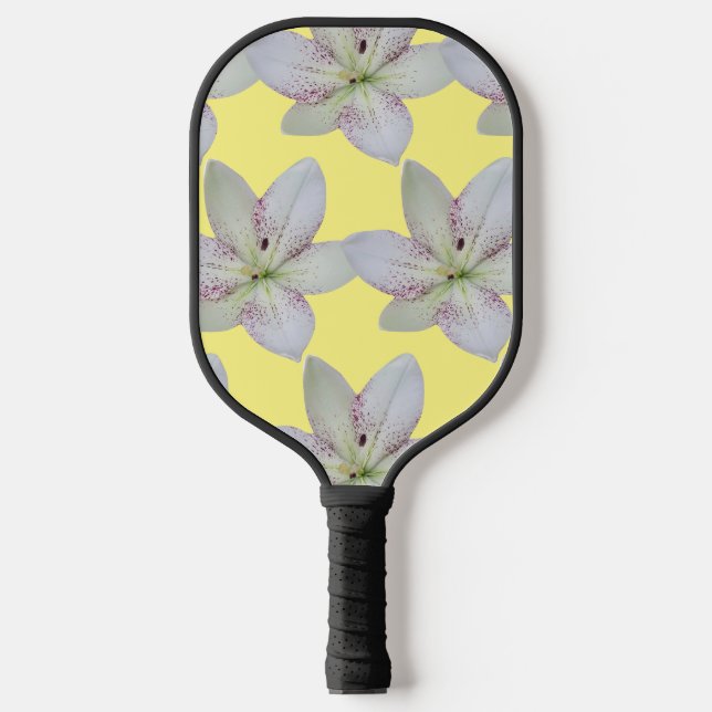 Raquette De Pickleball Fleur de lys blanche rayée dorée (Recto)