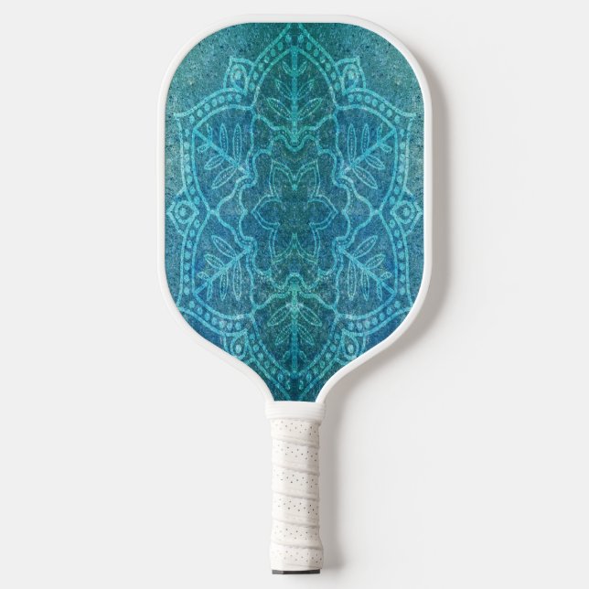 Raquette De Pickleball Fleur de mandala texturée bleue (Recto)