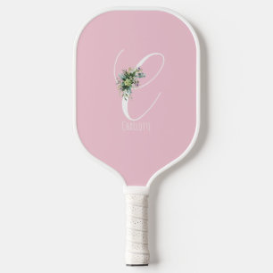 Raquette De Pickleball Fleur de monogramme rose lettre C