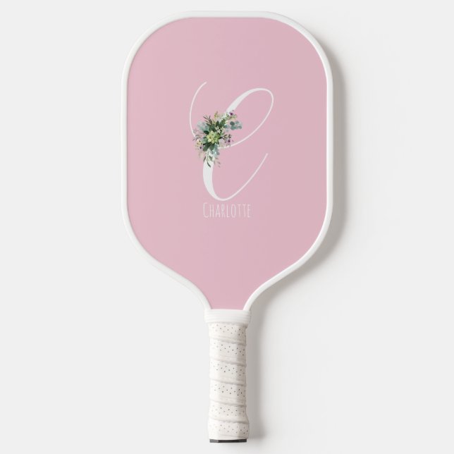 Raquette De Pickleball Fleur de monogramme rose lettre C (Recto)