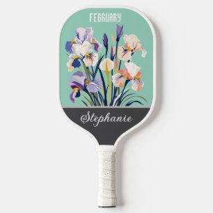 Raquette De Pickleball Fleur de naissance de février Nom personnalisé