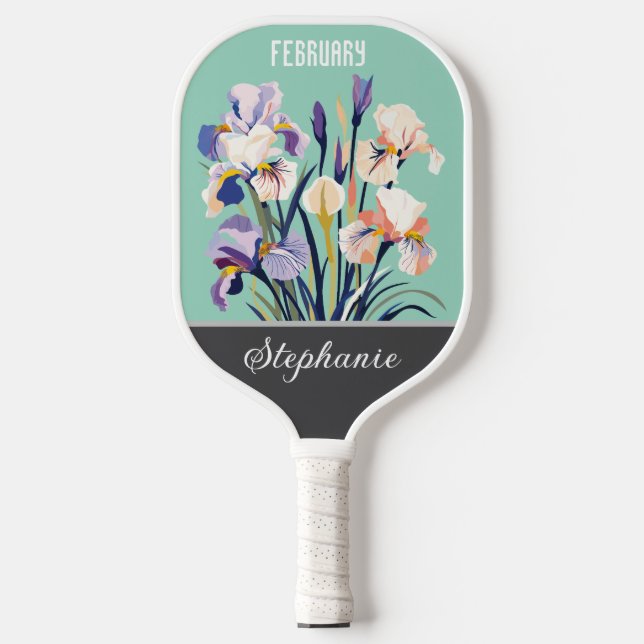 Raquette De Pickleball Fleur de naissance de février Nom personnalisé (Recto)