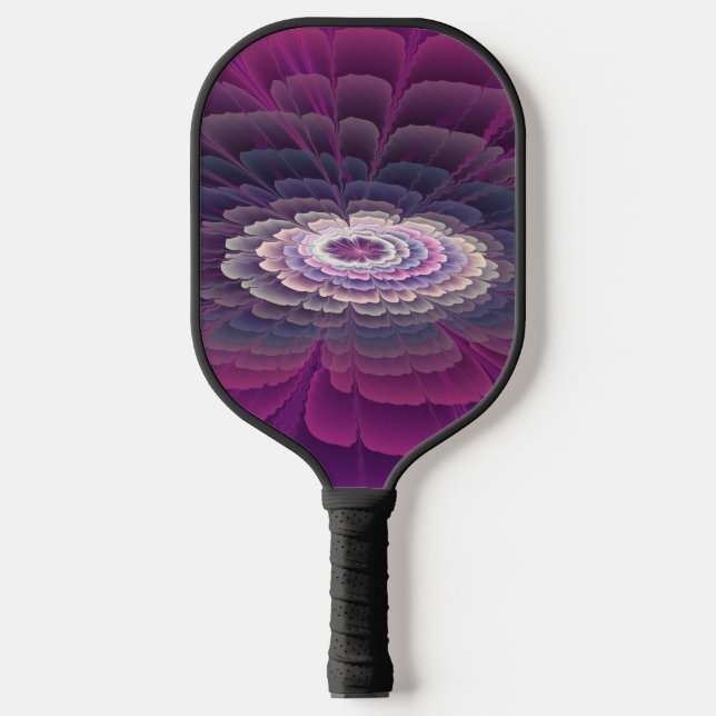 Raquette De Pickleball Fleur frappante abstraite fractale couleur rose (Recto)