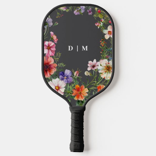 Raquette De Pickleball Fleur moderne jolie avec monogramme (Verso)