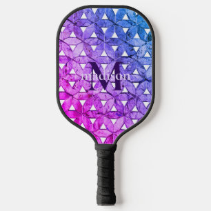Raquette De Pickleball Fleur rose bleu violet de vie géométrie effrayée
