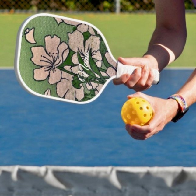 Raquette De Pickleball Fleur Rose Verte  (Pickleball paddle hand wrapped grip honeycomb core. 15.75” x 7.75” 8 oz weight. 
)