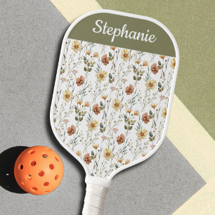 Raquette De Pickleball Fleur sauvage aquarelle Boho Nom personnalisé