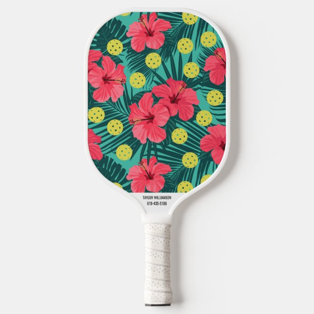 Raquette De Pickleball Fleur tropicale Imprimer Nom personnalisé Numéro d (Recto)