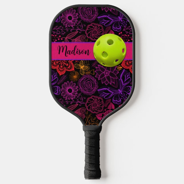 Raquette De Pickleball Fleurs Abstraites, Papillons Pickleball Princesse (Recto)