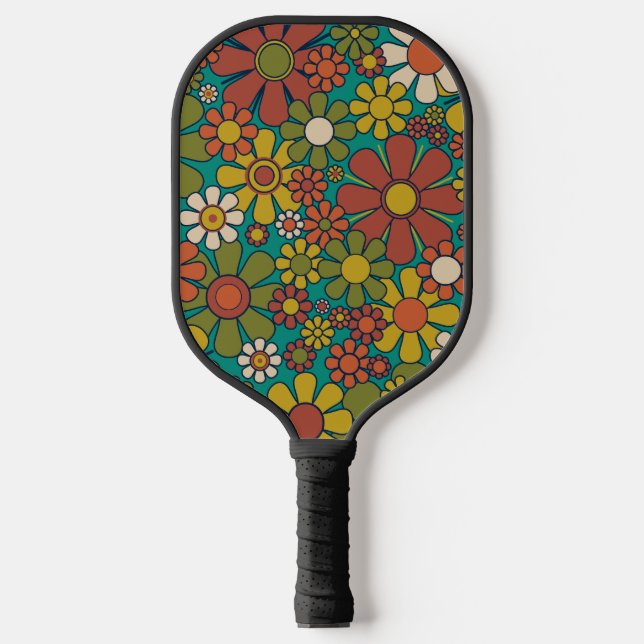 Raquette De Pickleball Fleurs de Jardin Rétro 60s les années 70 motif Flo (Recto)