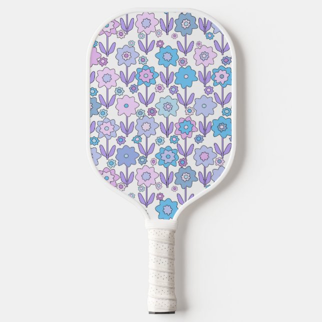 Raquette De Pickleball Fleurs de tiges bleu et violet (Recto)