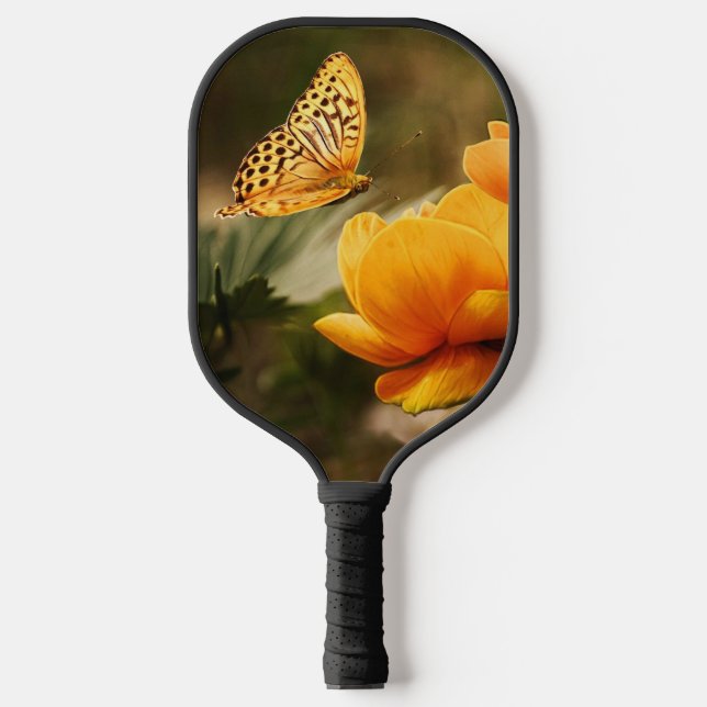 Raquette De Pickleball Fleurs Jaunes Profondes et Lumineuses avec Papillo (Recto)