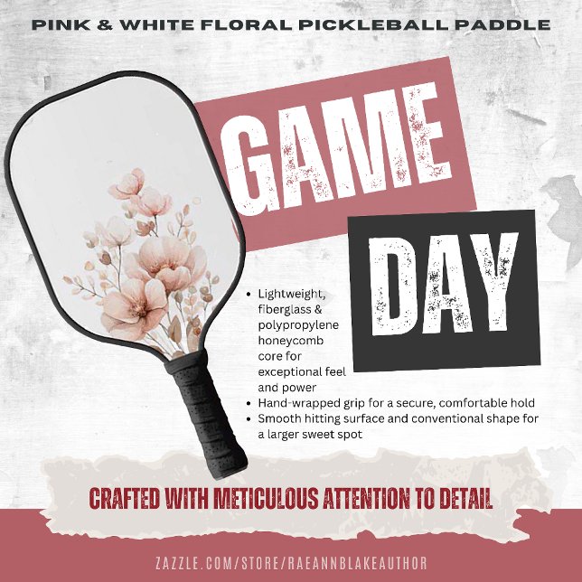 Raquette De Pickleball Fleurs roses et blanches sur mesure (Créateur téléchargé)