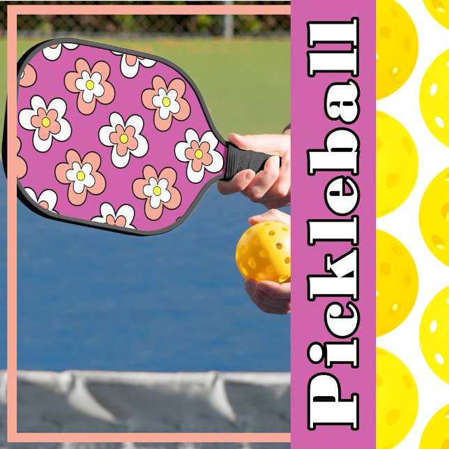 Raquette De Pickleball Fleurs roses et blanches sur violet vif (Créateur téléchargé)