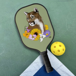 Raquette De Pickleball Fleurs sauvages Couguar Lion de montagne Puma