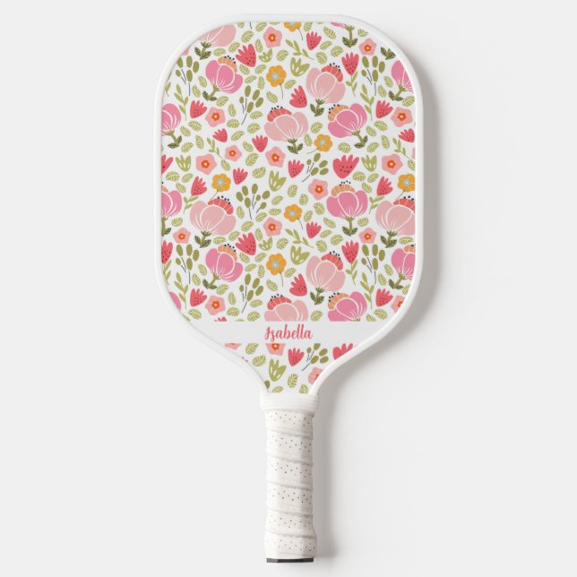 Raquette De Pickleball Fleurs tendance rose mignonne Nom personnalisé (Recto)