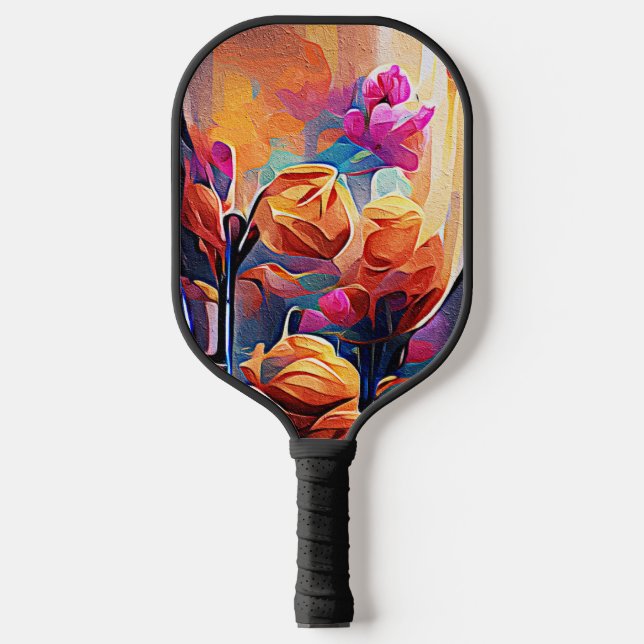 Raquette De Pickleball Floral Abstract Art Orange Red Blue Flowers (Recto)