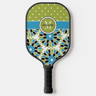 Raquette De Pickleball Floral Abstrait personnalisé, Pois, Monogramme