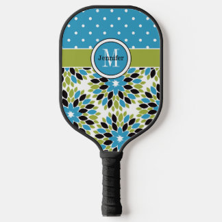 Raquette De Pickleball Floral Abstrait personnalisé, Pois, Monogramme