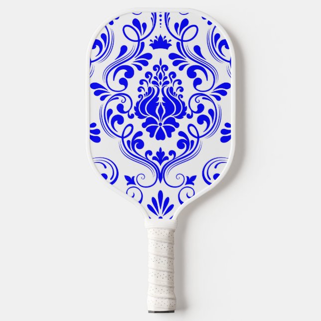 Raquette De Pickleball Floral bleu et blanc Damas (Recto)