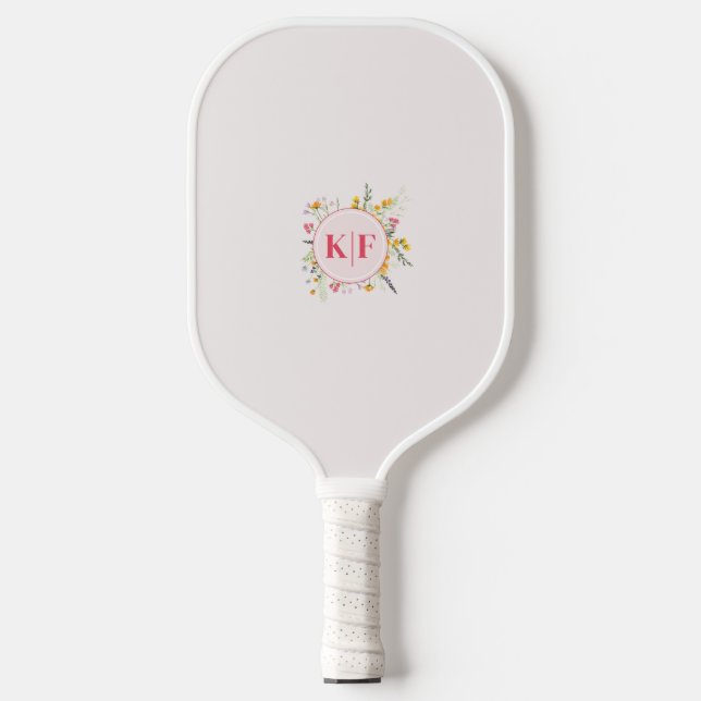 Raquette De Pickleball Floral Elegant Monogramme personnalisé (Recto)