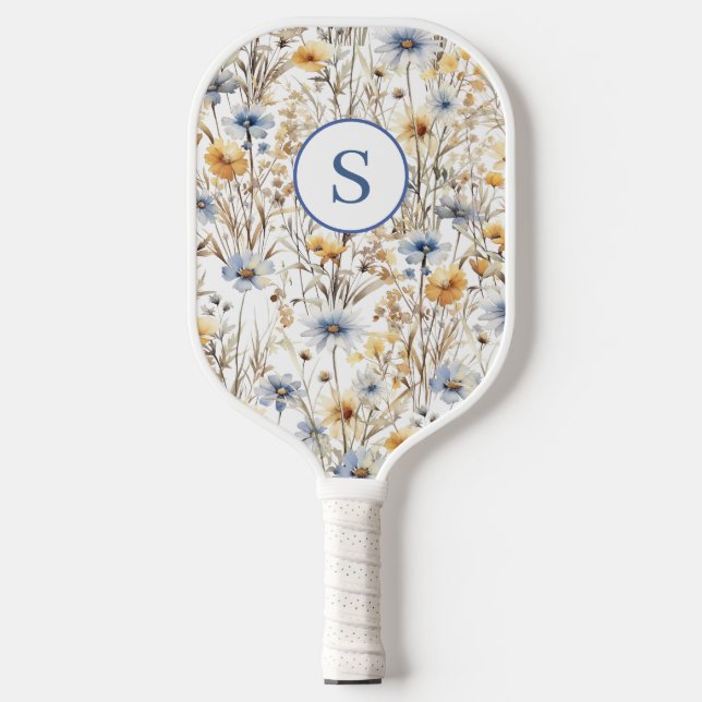 Raquette De Pickleball Floral Fleur sauvage bleu personnalisé (Recto)