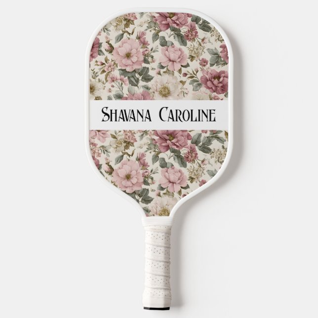 Raquette de pickleball florale - nom personnalisé (Verso)