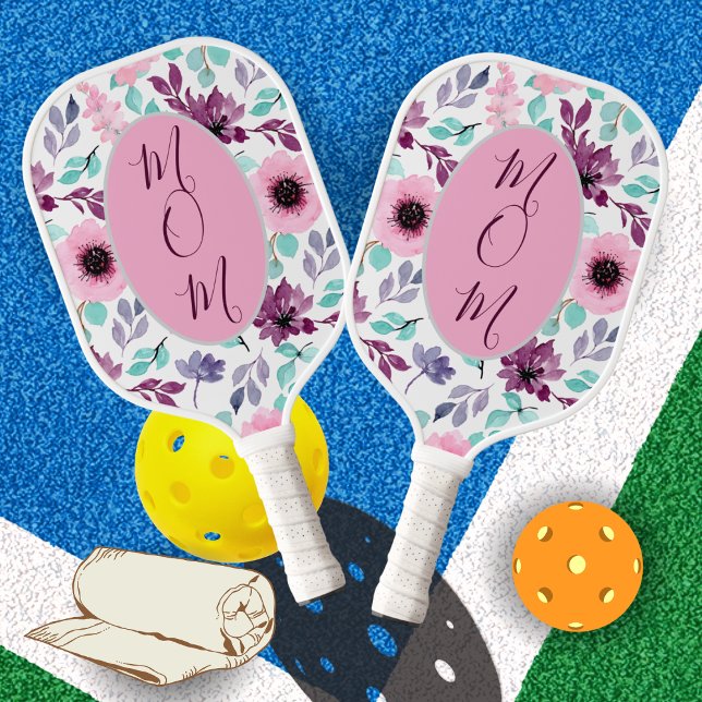 Raquette de Pickleball Florale Rose Bleu pour Cade (Créateur téléchargé)