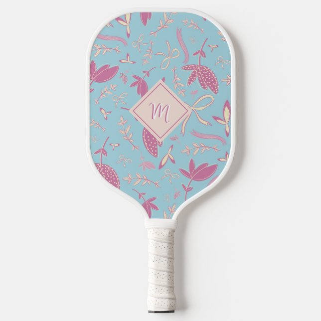 Raquette De Pickleball Flore et vaches bleues délicates (Recto)