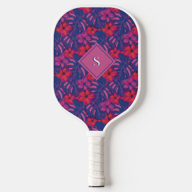 Raquette De Pickleball Flore rouge et rose rétro (Recto)