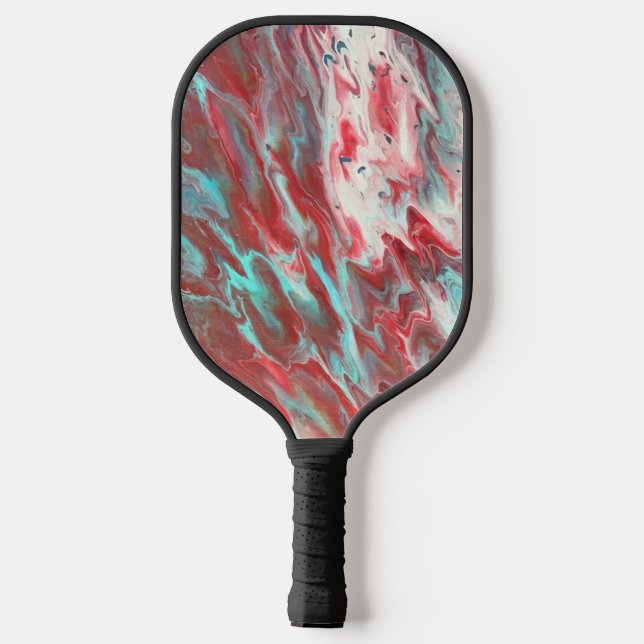 Raquette De Pickleball Fluide Art Abstrait de Vert Rouge Blanc (Verso)