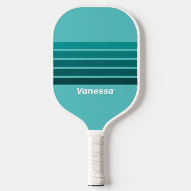 Raquette De Pickleball Fondu Aqua sur Rayures avec Nom (Recto)