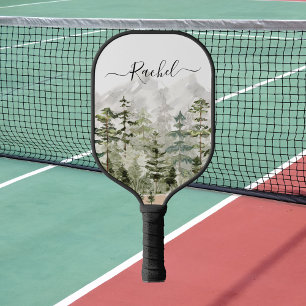 Raquette De Pickleball Forêt de pins verte sur montagne à l'aquarelle Mon