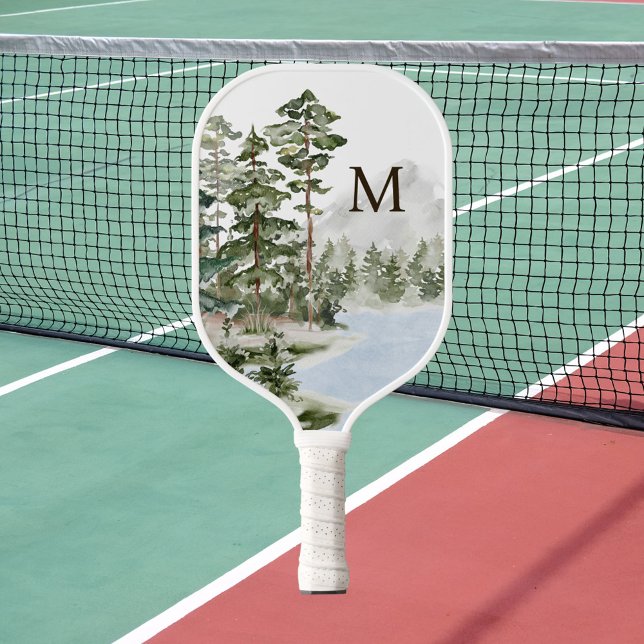 Raquette De Pickleball Forêt de pins verts et lac monogrammés (In situ)