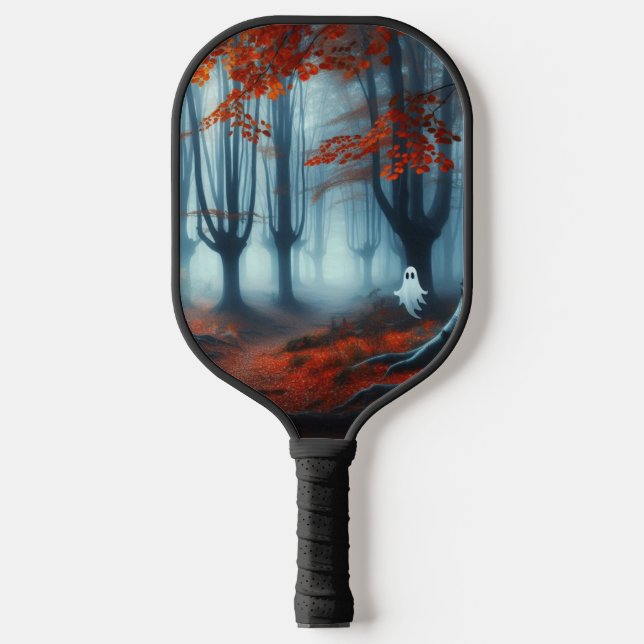 Raquette De Pickleball Forêts éffrayantes d'automne avec un fantôme (Recto)