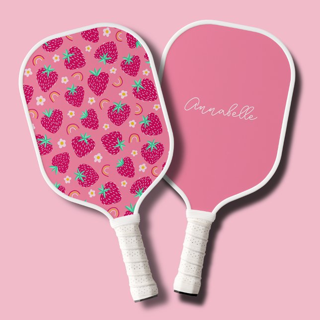 Raquette De Pickleball Fraise mignonne (Personalized pink strawberry pickleball paddle)