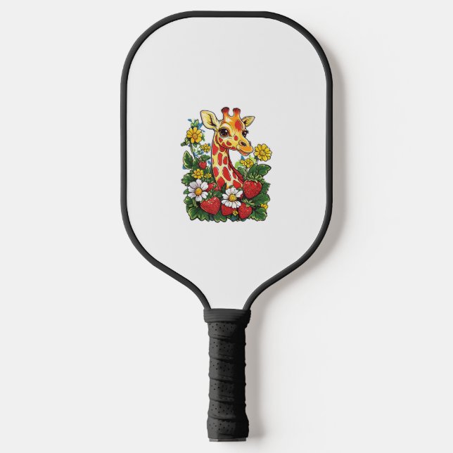 Raquette De Pickleball Fraises et fleurs de girafe Gira mignonne graphiqu (Recto)