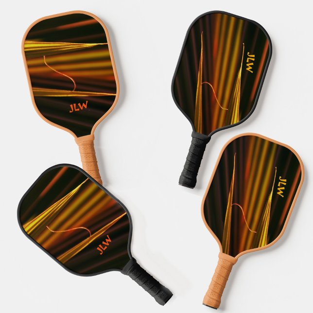 Raquette De Pickleball Fronds dorés orange et noirs de palme Personnalisé (Créateur téléchargé)