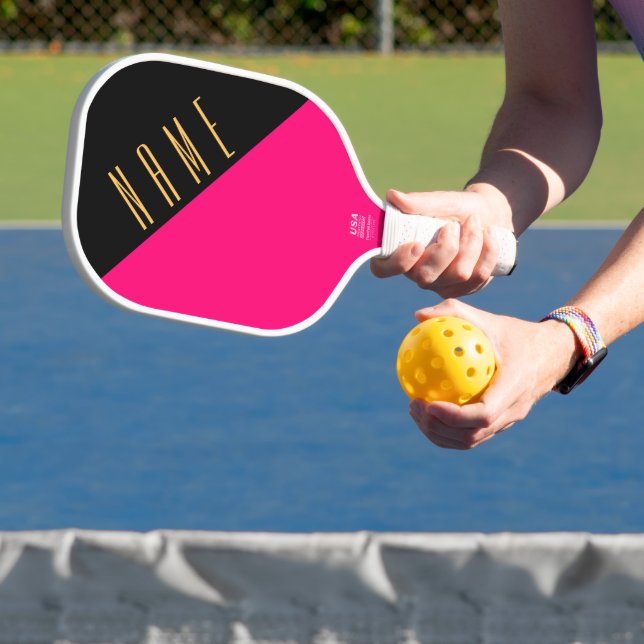 Raquette De Pickleball Fun Black Bright Rose Diagonal Bloc de couleur Tex (Insitu)