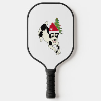 Raquette De Pickleball Fun Chien blanc et noir à Santa Hat