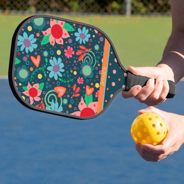 Raquette De Pickleball Fun Floral Inspirivity Élégant Motif Personnalisé (Créateur téléchargé)