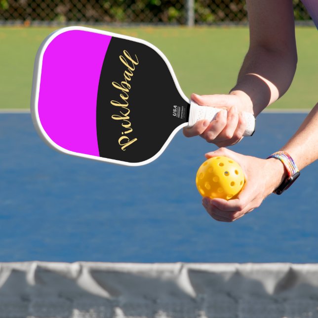 Raquette De Pickleball Fun Vivid Tropical Rose Courbes Noir Fancy Script (Insitu)