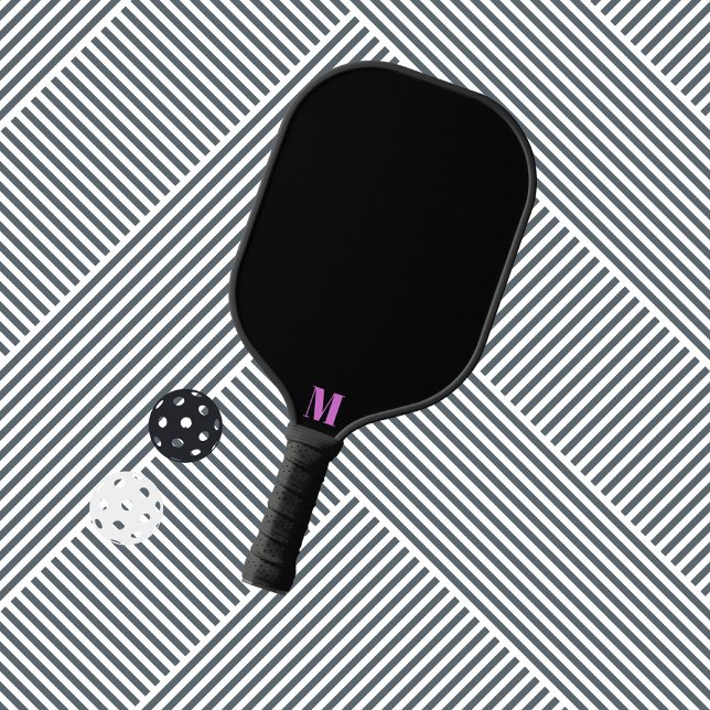 Raquette De Pickleball Funk orchidée pourpre et Monogramme moderne noir (Créateur téléchargé)