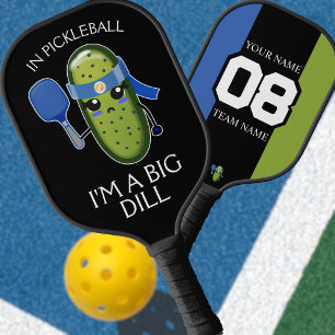 Raquette De Pickleball Funky Big Dill Nom de l'équipe Numéro Bleu Noir &