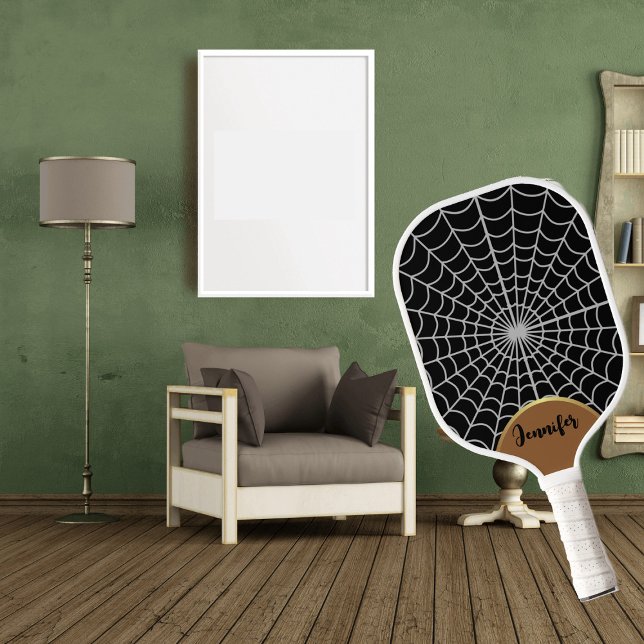 Raquette De Pickleball Funky Dark Halloween Éffrayant Spider Web Gold Arc (Funky Dark Halloween Spooky Spider Web Gold Arch Pickleball Paddle)