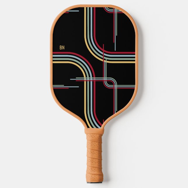 Raquette De Pickleball Funky Retro Wavy Stripes rouge bleu vert noir (Recto)