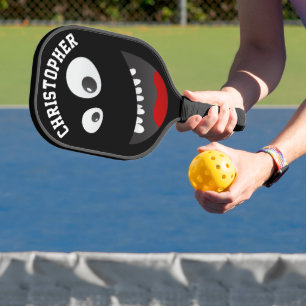 Raquette De Pickleball Funny Black Scary Face Nouveauté Nom personnalisé