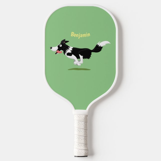 Raquette De Pickleball Funny Border Collie chien en course dessin animé (Recto)